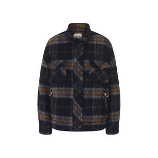 halfmoon X LOOKNOW2025秋冬新款蓝色格纹廓形昵子夹克外套女