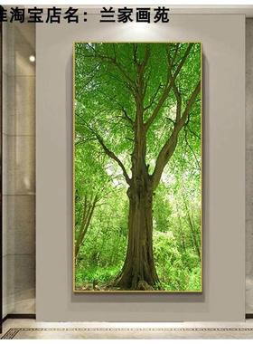 高清玄关画绿色大树风景画进门走廊墙万年青晶瓷画森林树木壁挂画