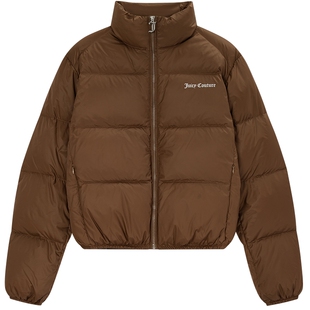 【90白鸭绒】Juicy Couture橘滋羽绒服女棕色立领休闲印花短外套