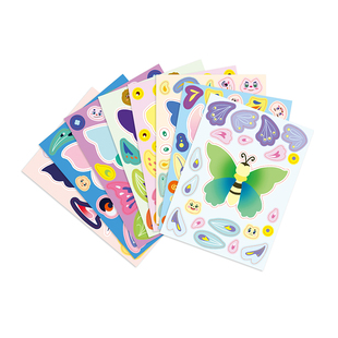 8张原创蝴蝶贴纸变装手工DIY玩具粘贴画儿童亲子益智互动创意卡通动物换装套图可重复使用无痕不干胶手帐贴纸
