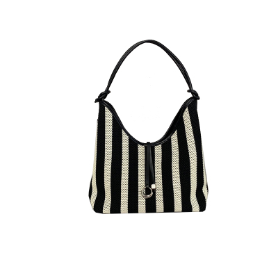 娜飞儿网布镂空托特包条纹单肩包