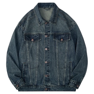 美式复古水洗蓝色牛仔外套
