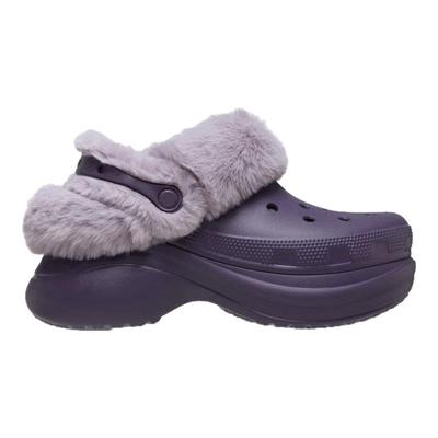 Crocs卡骆驰女鞋洞洞鞋棉拖鞋毛绒拖鞋小鲸鱼增高鞋紫色加绒保暖