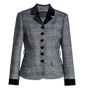 罗衣高级拼接短外套女春季职场干练修身单排扣毛呢格子外套09735