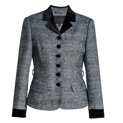 罗衣知性灰色拼接毛呢西装外套