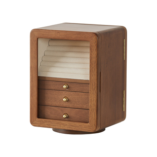 可旋转大容量实木首饰箱黄金珠宝防氧化首饰盒戒指项链饰品收纳盒