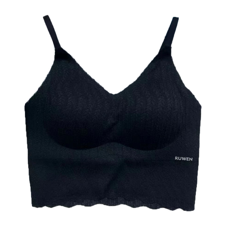 kissy新品RUWEN如吻麦穗黑色吊带内衣款聚拢美背蕾丝文胸套装正品