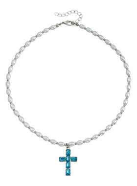 Norns欧美简约合金镶钻十字架仿珍珠项链清新时尚设计necklace