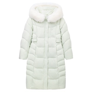 快鱼羽绒服女款新款冬季加厚长款过膝连帽毛领保暖防寒洋气外套