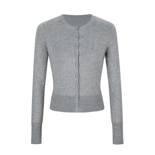 MosesQueen魔西女王针织开衫女春秋修身显瘦长袖短款毛衣外套上衣