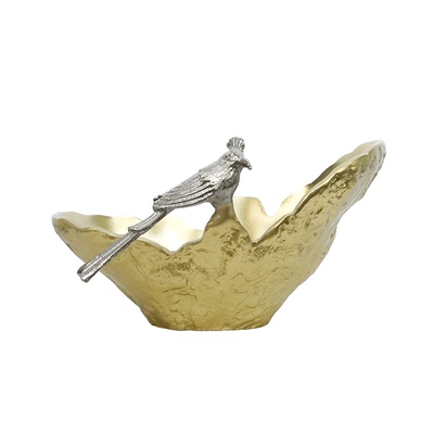 印度进口加厚铝制雀鸟造型艺术收纳盘果盘轻奢装饰果盘果篓