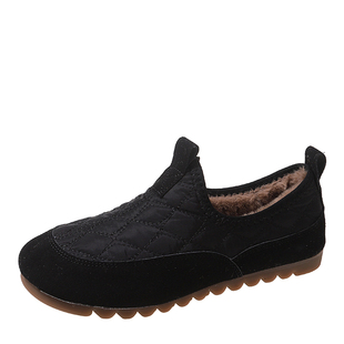 34码加绒女鞋冬季一脚蹬保暖妈妈豆豆棉鞋久站不累脚黑色工作鞋女