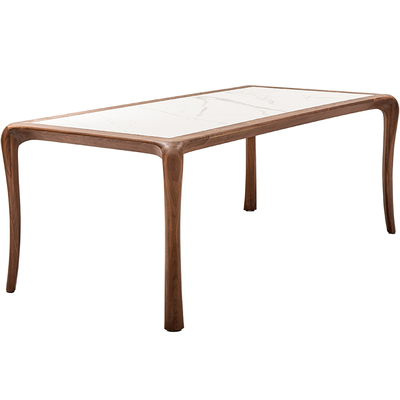 意式轻奢北美黑胡桃木大理石餐桌