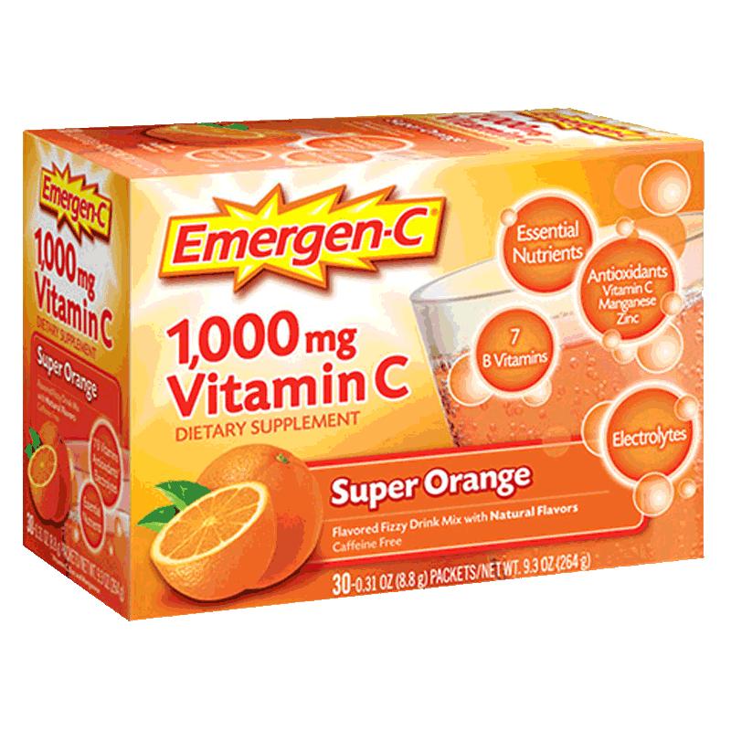 美国进口emergen-c益满喜鲜橙味维生素c/b多种矿物质泡腾粉30包