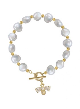 巴洛克淡水珍珠微镶锆石小蜜蜂手链冷淡风手环ins时尚简约手串女