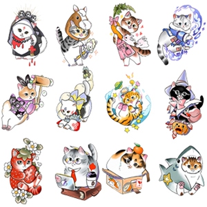 百猫图鉴|日系浮世绘卡通猫咪可爱创意趣味防水男女纹身贴纸套装