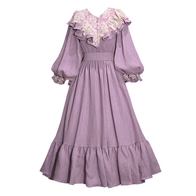 法式宫廷复古灯笼袖荷叶边连衣裙