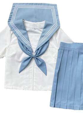 基础款学院风满襟水手服蓝白三本