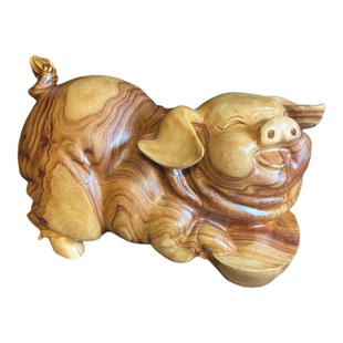 香樟木玄关木雕摆件实木手工雕刻生肖猪工艺品酒店大堂办公室摆件
