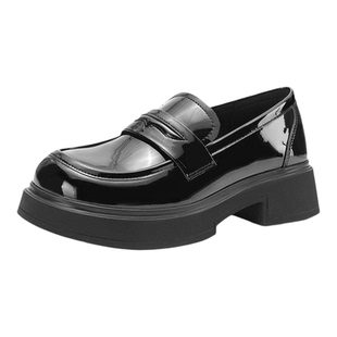 星期六黑色厚底乐福鞋女鞋2026春季新款英伦风粗跟真皮软底小皮鞋