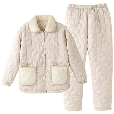 睡衣女士秋冬羽绒夹棉长袖家居服