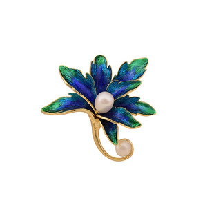 设计师款蓝色丁香花别针天然珍珠高档妈妈胸针配饰旗袍大衣胸花女