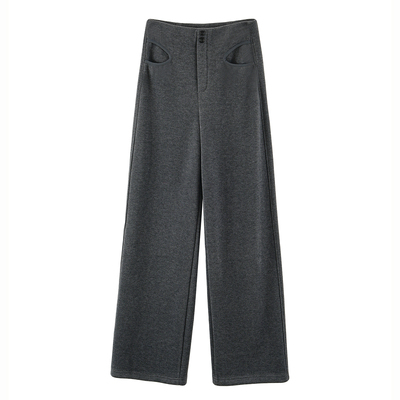 秋冬深灰色莫代尔软糯羊绒阔腿裤