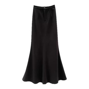 骊枥·LL3988 毛呢厚鱼尾裙秋冬显瘦半身裙女气质百搭黑色中长裙