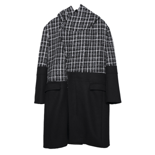 2025新品冬季英伦港风外套男士休闲撞色格子毛呢大衣男中长款男潮