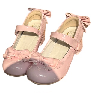 仙女教母原创白雪姬新色圆头高跟玛丽珍洛丽塔蝴蝶结小皮鞋鞋