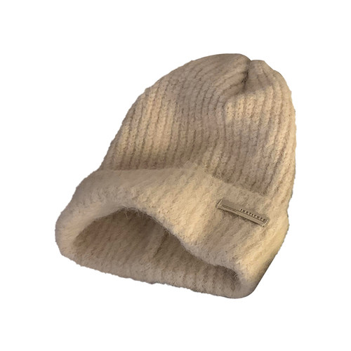 灰色毛线帽女秋冬季宽松大头围毛绒针织堆堆帽显脸小保暖羊毛帽子