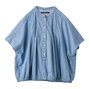 夏季新品 桑妮库拉/Sunny clouds 纯棉连肩袖宽松牛仔衬衫短袖女