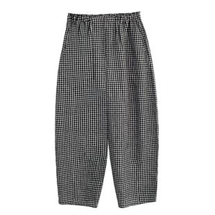 2026夏季薄款小格子萝卜裤女款文艺清新宽松休闲舒适亚麻九分裤子