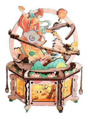 团圆木制音乐盒国潮客厅摆件