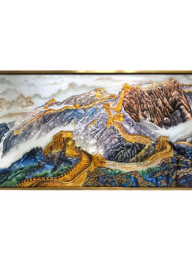 中式珐琅彩长城山水背景墙定制画