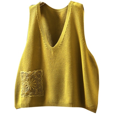 套头文艺常规V领蕾丝马甲