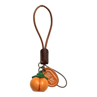 【头家】小柿子手机链皮质头层牛皮手工真皮手机挂件可爱柿子