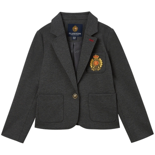 eland kids衣恋童装女童西装秋冬休闲学院风刺绣复古外套时尚短款