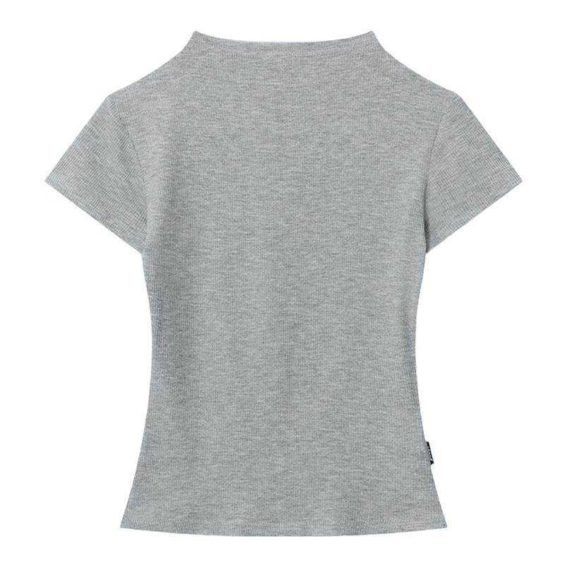 AIRHOOD正肩美式修身显瘦纯色半高领短款上衣辣妹紧身短袖T恤夏季