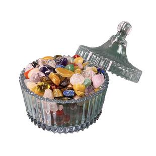 天然七宝石七彩石彩色宝石水晶消磁碗盒套装鱼缸造景石供曼扎装藏