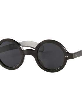 欧美热销品牌铆钉饰圆边框黑色水牛角TAC偏光墨镜太阳眼镜男女