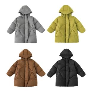 幼悠男童连帽拉链暗扣防风羽绒服2025冬装儿童中长款加厚保暖外套