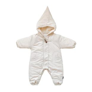韩版冬装婴儿连体衣可爱夹棉加厚哈衣宝宝秋冬加绒棉服外出爬服潮