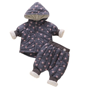 婴儿衣服冬装外穿66码73男宝宝衣服加绒冬天分体套装冬季加厚棉服