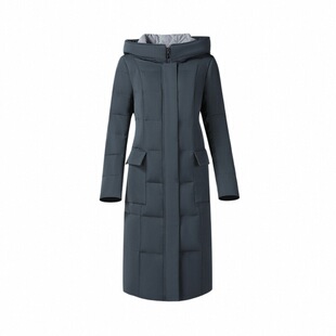 靓诺女士冬季高立领绿色白鸭绒连帽中长款羽绒服精致高级LY19455A