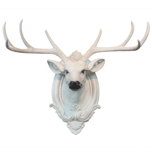 鹿头装饰壁挂招财美式复古客厅玄关仿真动物头欧式墙壁挂件小大号