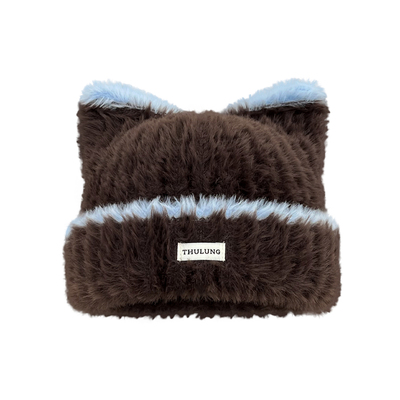 猫耳朵毛绒针织毛线帽