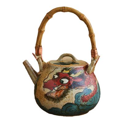 勾画龙年手绘国潮泡茶壶家用粗陶