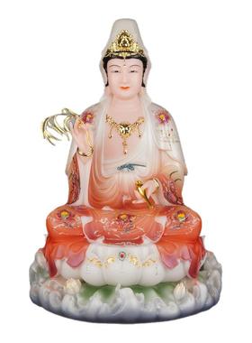 2025新款观音菩萨家用招财汉白玉彩实心观世音神像佛像玄关桌摆件