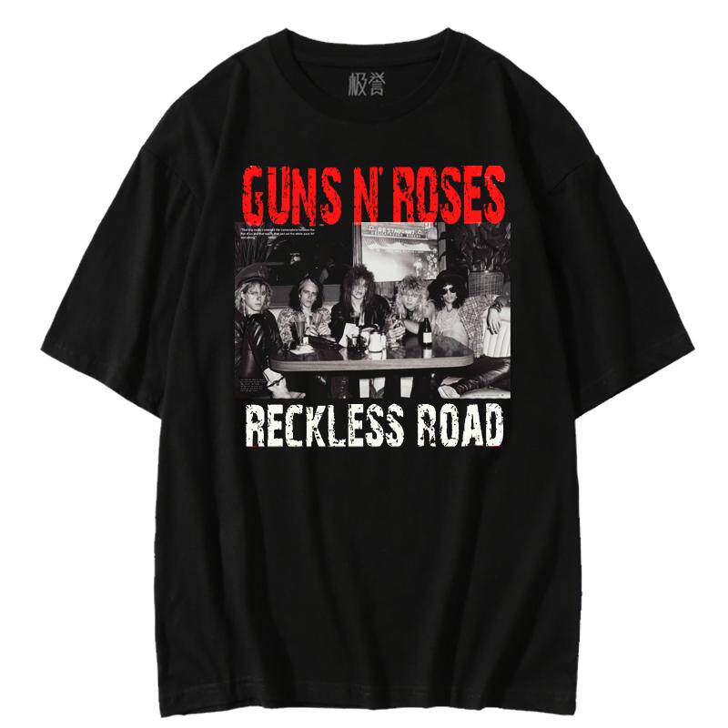 极誉枪炮与玫瑰t恤gunsnroses枪花硬摇滚风乐队纯棉短袖男女大码